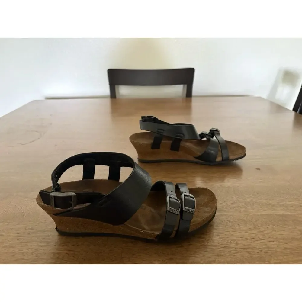 Birkenstock Black Leather Wedge Sandals‎